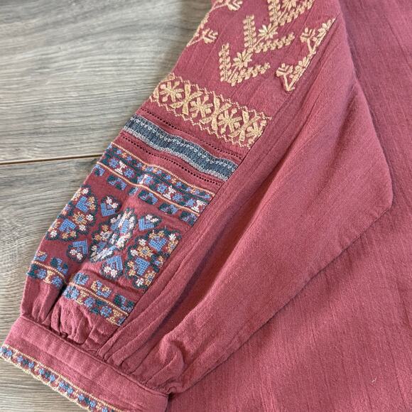 WRAP London Floral Embroidered Peasant Top Size US 14 Tassel Tie Bohemian - Picture 9 of 15